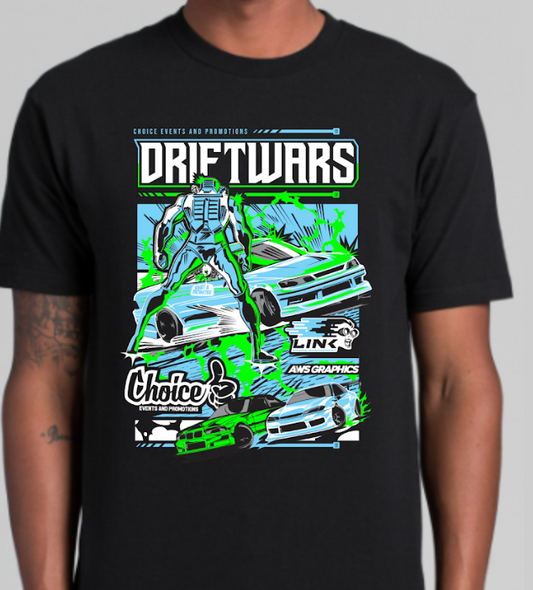 Kids Drift Wars Tshirt (Green and Blue)